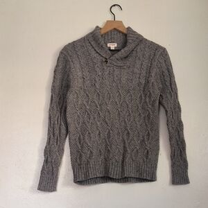 Cat & Jack Gray Speckled Chunky Cable Knit Shawl Collar Preppy Kid Large 12/14